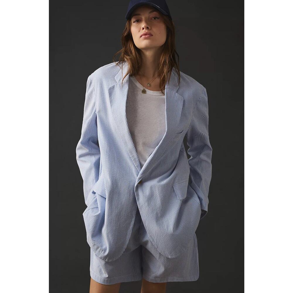 Anthropologie Denimist Deconstructed Oversized Seersucker Striped Blazer XS
